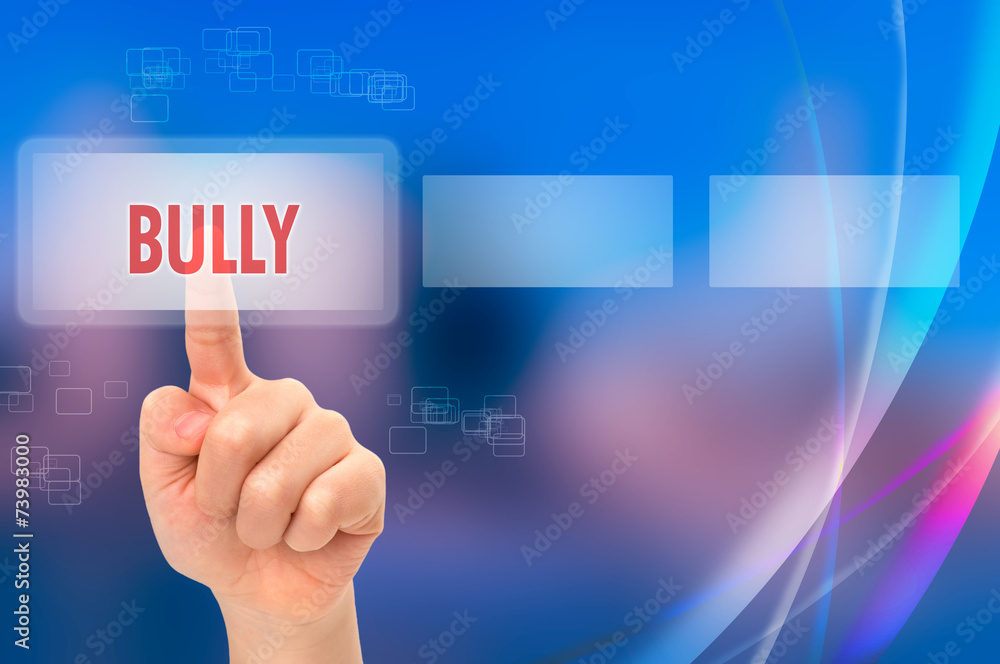 Online bully between children concept with a virtual touch scree Online bully between children concept with a virtual touch scree