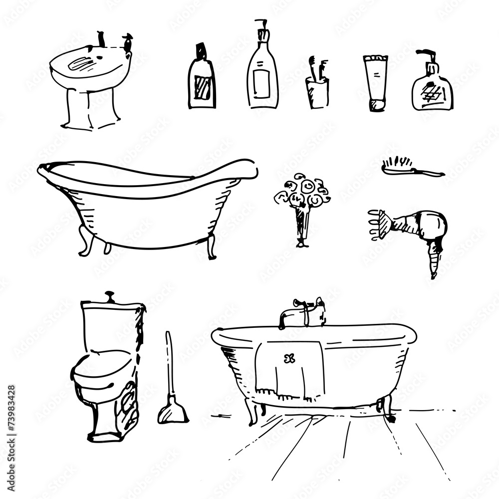 Bathroom set in vector. Vintage illustration. Stock Vector | Adobe Stock