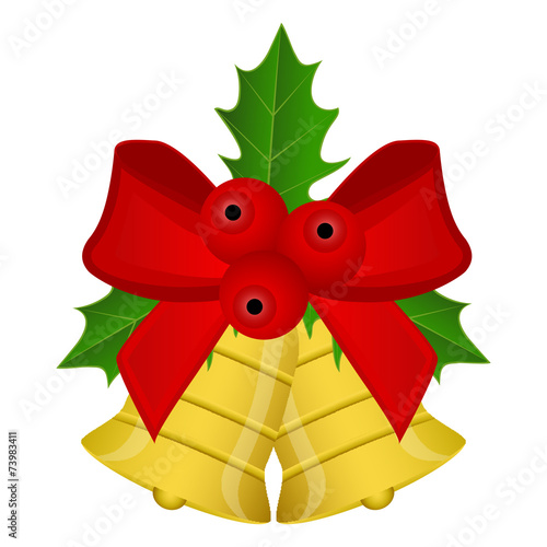 Christmas bells with red bow and holly