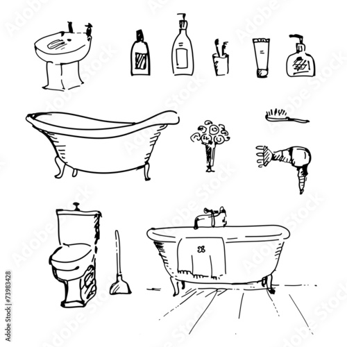 Bathroom set in vector. Vintage illustration.