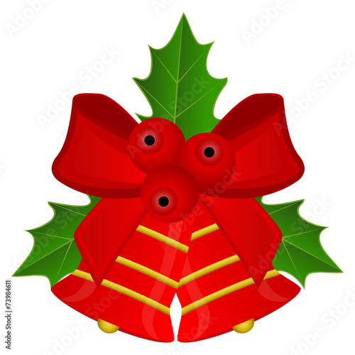 Christmas red bells with bow and holly
