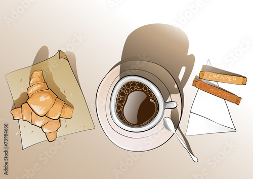 Vector Illustration of coffe and croissant