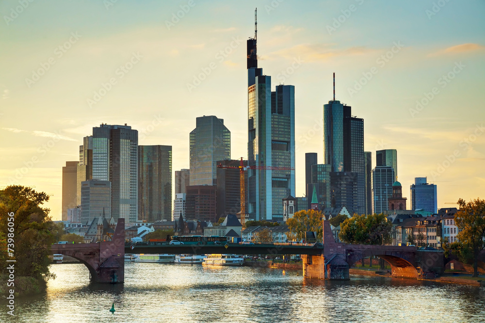 Frankfurt cityscape at sunset
