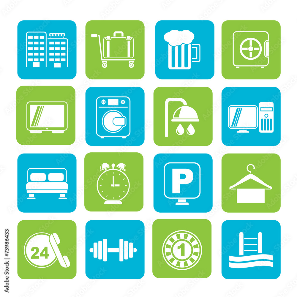 Silhouette Hotel and motel icons Silhouette Hotel and motel icons