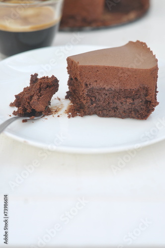 Chocolate cake with chocolate mousse, selective focus