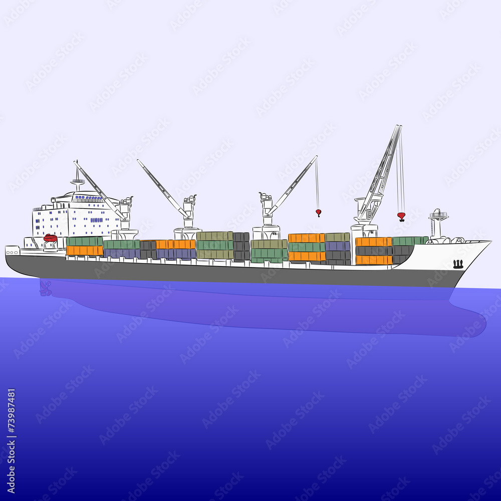 Fototapeta premium Vector dry cargo ship.