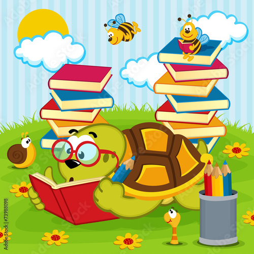 turtle reading book - vector illustration, eps