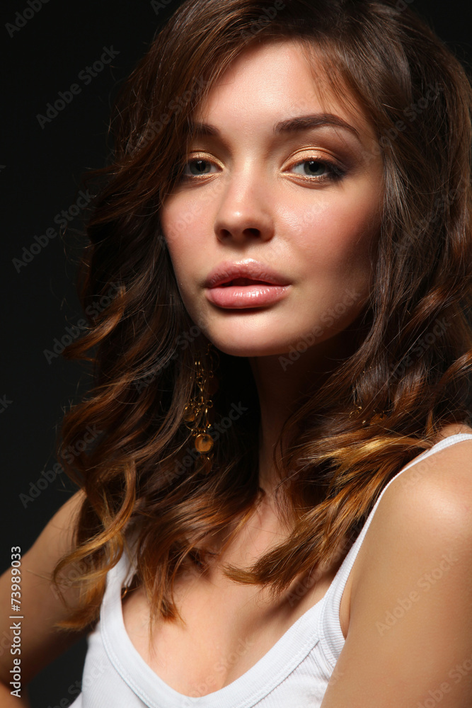 Close up portrait of beautiful young woman face. Isolated on Close up portrait of beautiful young woman face. Isolated on