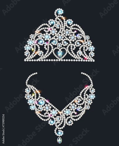 shiny tiara and necklace with gemstones
