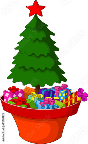 Christmas trees and piles of gifts