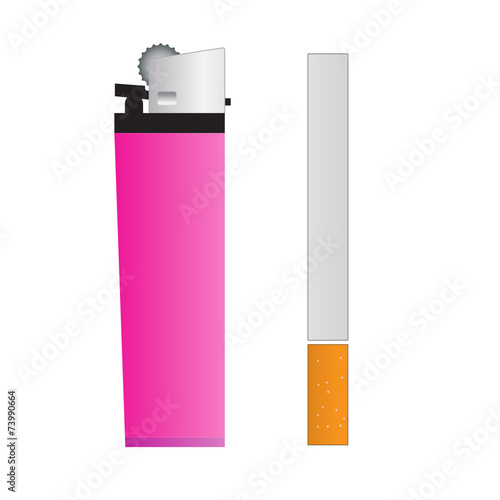 illustration with lighter and cigarette isolated on white