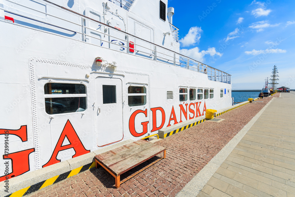 Fototapeta premium Tourist ship in Gdynia port in summer, Baltic Sea, Poland