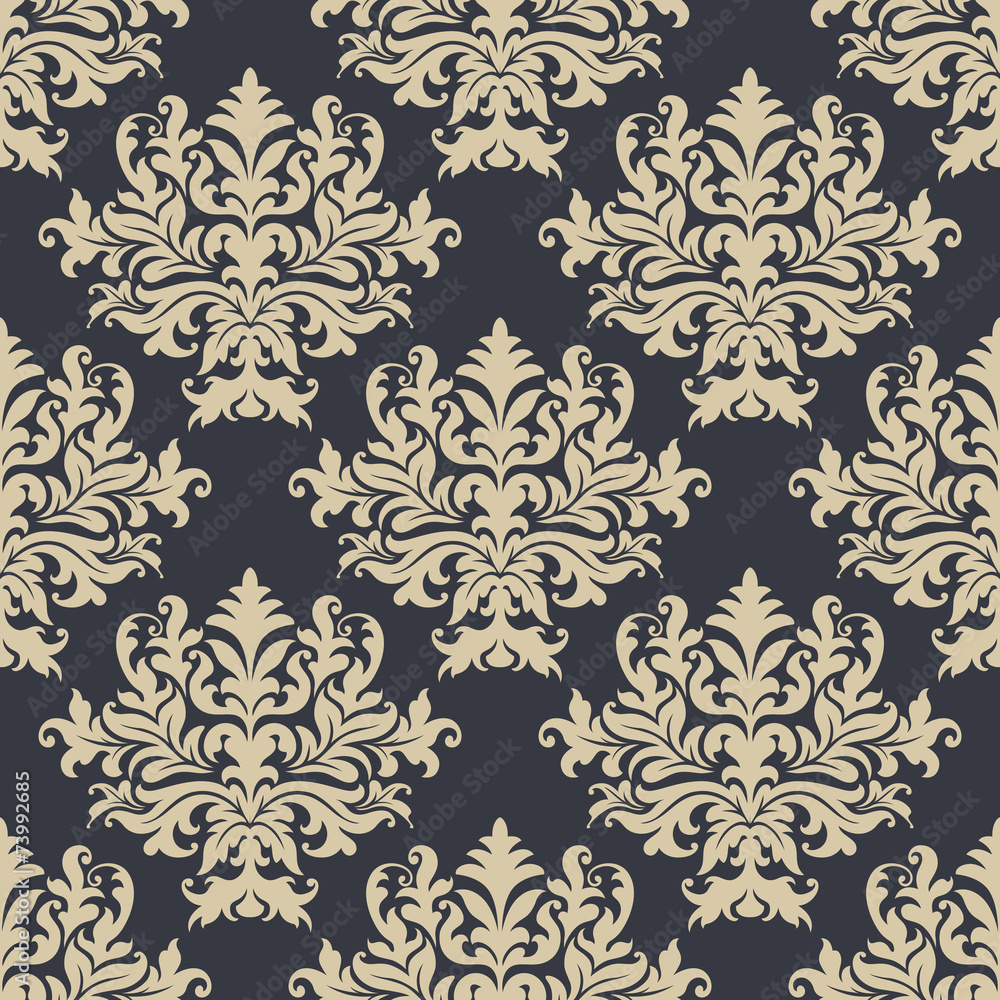 Fototapeta premium Vintage yellow damask floral seamless pattern