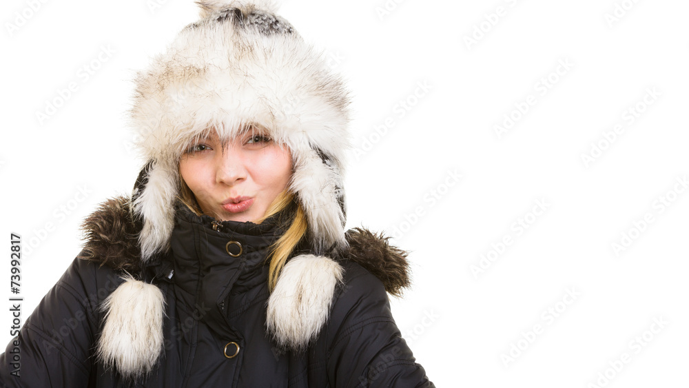 Winter vacation. Cheerful girl in warm clothes. Winter vacation. Cheerful girl in warm clothes.