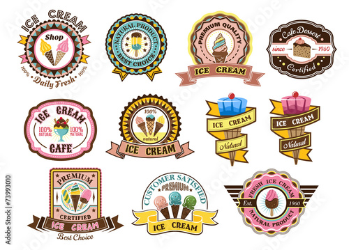 Colorful ice cream emblems or badges