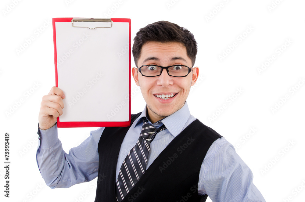 Funny businessman isolated on the white