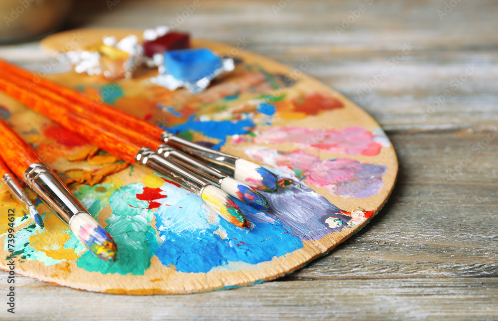 Obraz premium Beautiful still life with professional art materials, close up