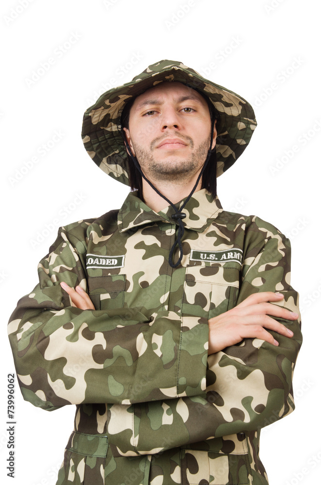 Funny soldier in military concept