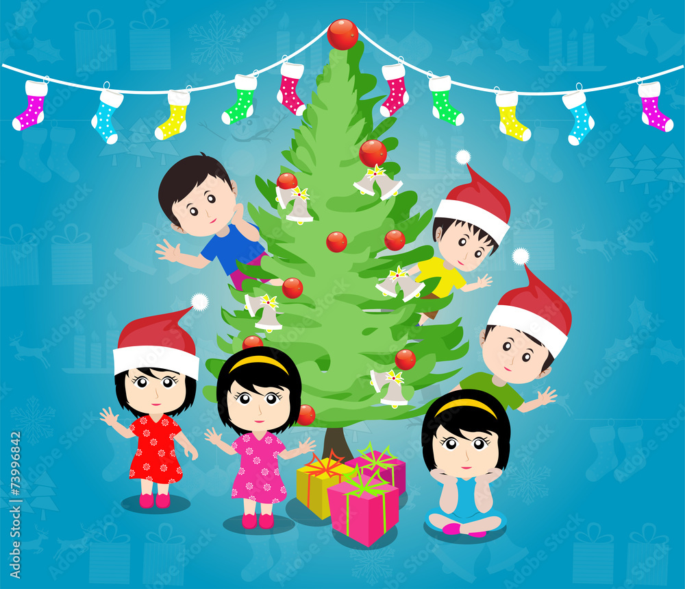 Merry christmas with happy kids Merry christmas with happy kids