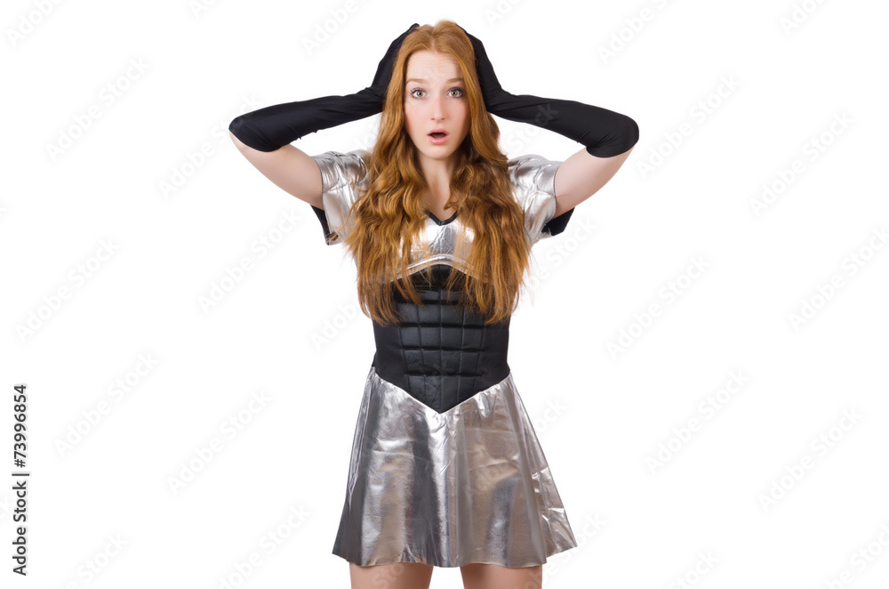 Fototapeta premium Woman in tech concept isolated on white