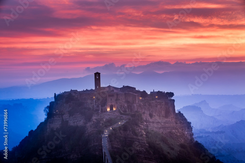View of the old town of Bagnoregio at dusk