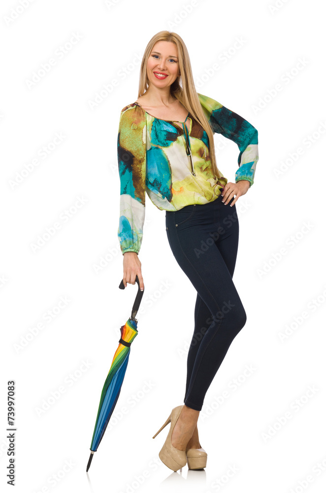 Woman with umbrella isolated on white Woman with umbrella isolated on white