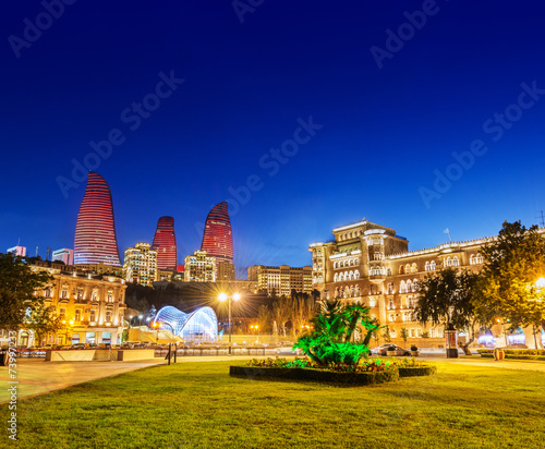 Azneft square during evening hours in Baku Azerbaijan photo