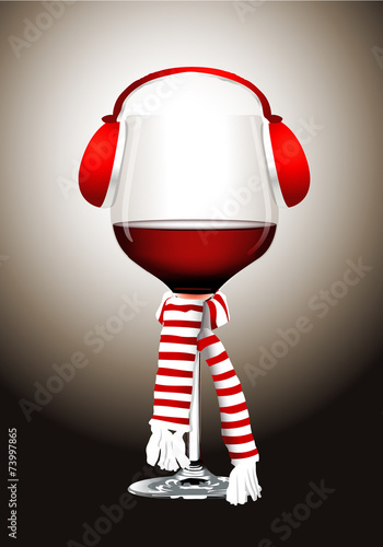 Vector of Wine glass with earmuffs and scarf