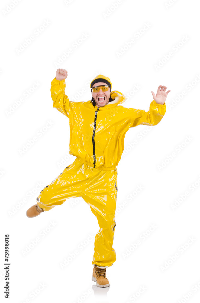 Modern dancer in yellow dress isolated on white Modern dancer in yellow dress isolated on white