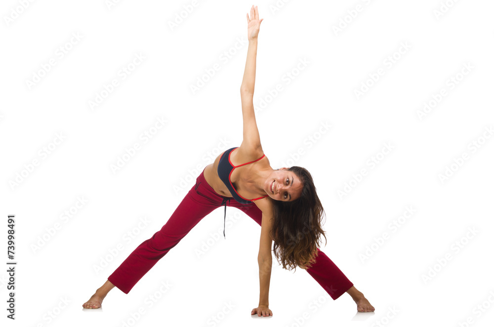 Young woman doing exercises on white Young woman doing exercises on white