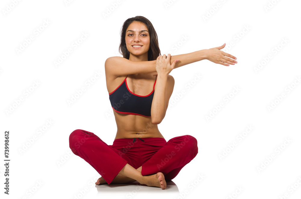 Young woman doing exercises on white Young woman doing exercises on white