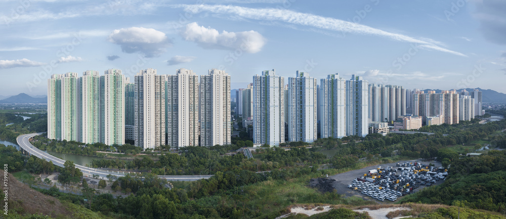 Naklejka premium Panorama view of public estate in Hong Kong