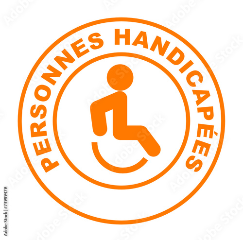 personnes handicapées sur bouton web rond orange