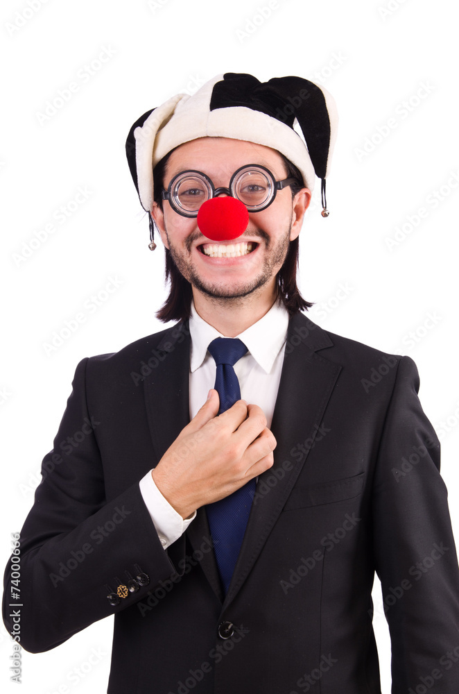 Funny clown businessman isolated on the white background Funny clown businessman isolated on the white background