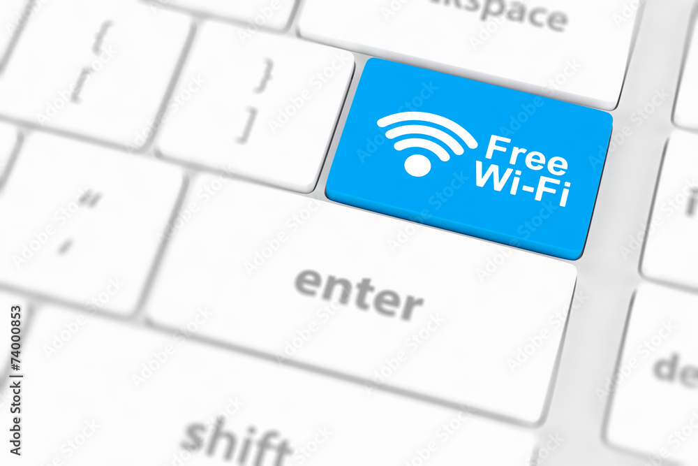 Free WI-FI button on keyboard with soft focus Free WI-FI button on keyboard with soft focus