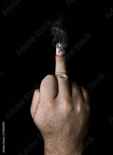 stop smoking concept. cigarette like a middle finger