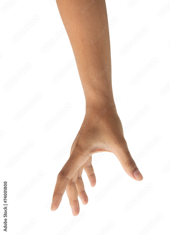Female hand picking something isolated, clipping path.