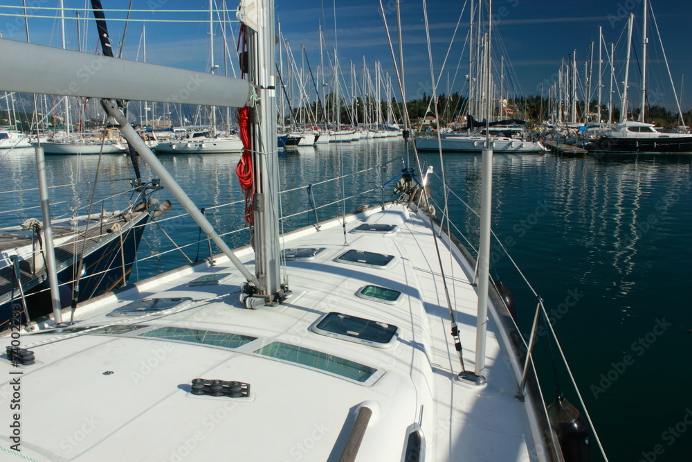 Fototapeta premium view from super sail boat yacht in a marina 