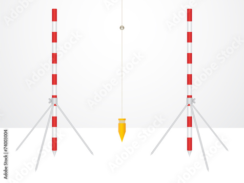 two geodetic striped poles stand and plummet
