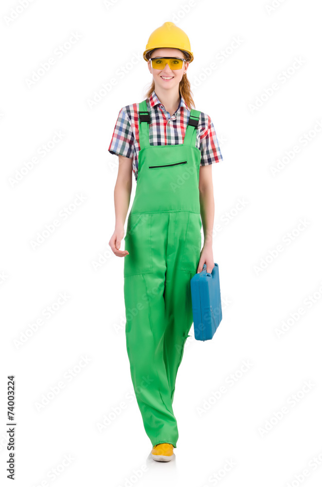 Woman with toolkit isolated on white Woman with toolkit isolated on white