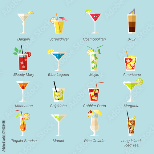 Alcohol Cocktails Icons Flat