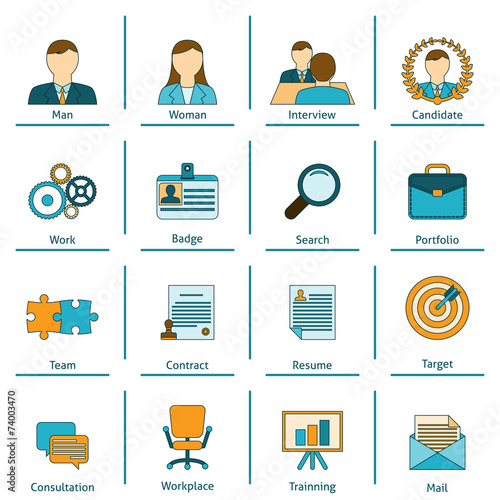 Human resources flat icons set