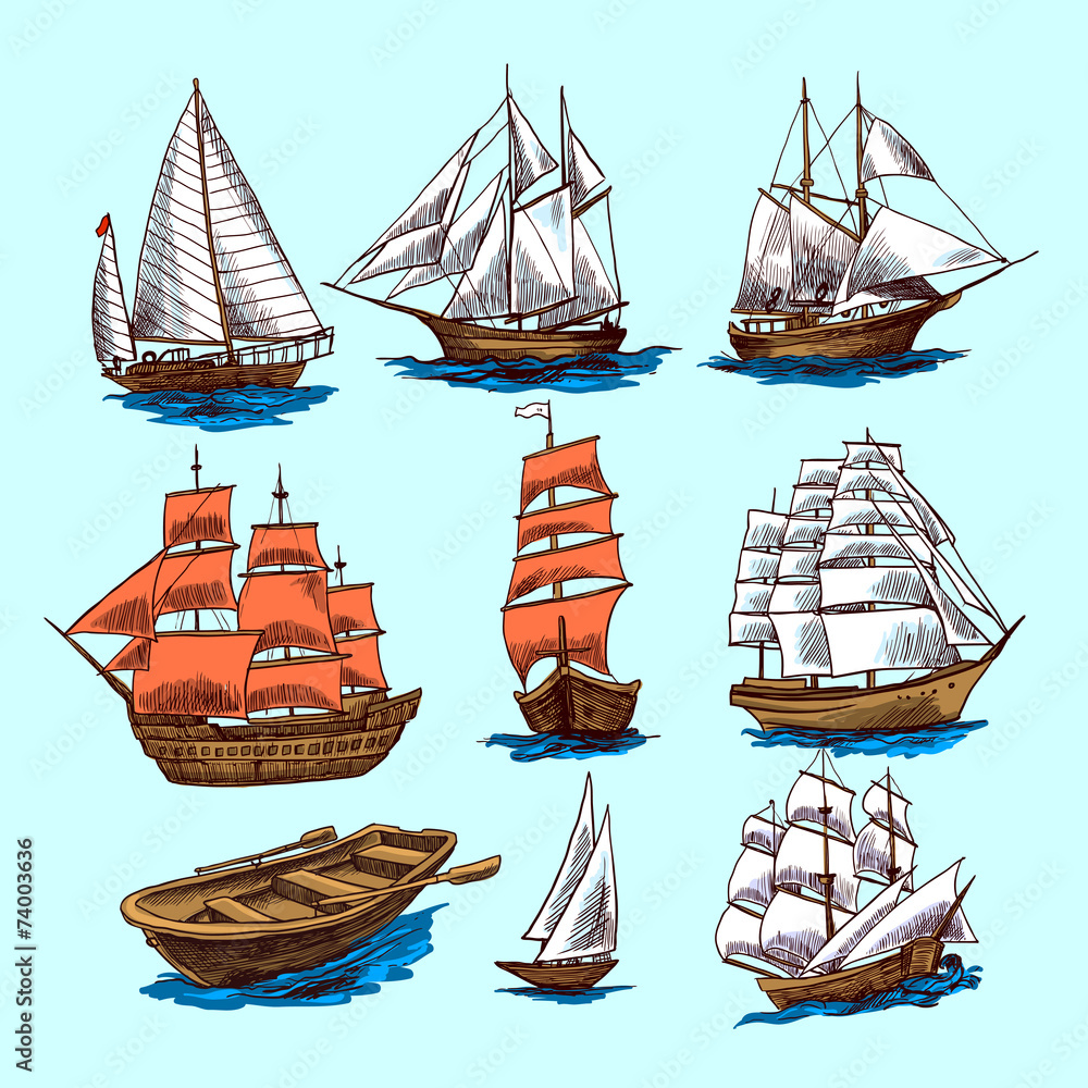Ταπετσαρία Ships and boats sketch set