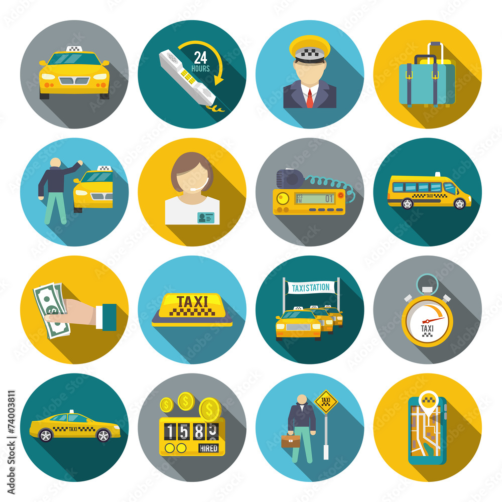 Fototapeta premium Taxi icons flat set