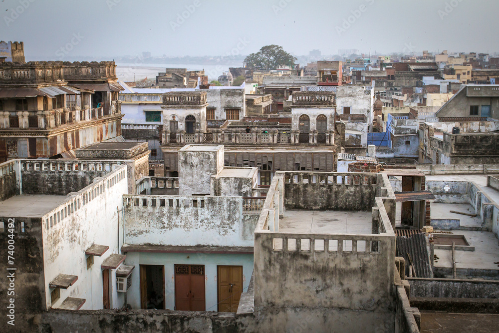 Top view of Varanasi city rooftop and houses