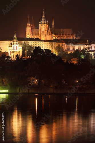 Night Prague gothic Castle above River Vltava, Czech Republic © Kajano