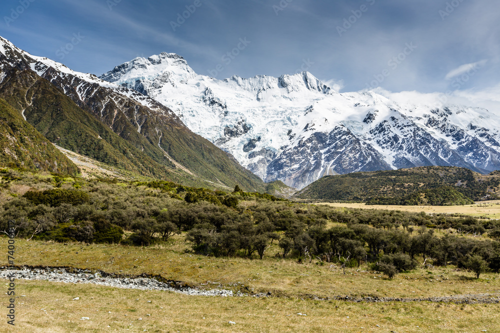 View of Mt Cook National Park, New Zealand.