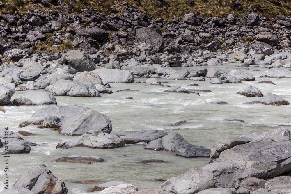 Hooker River in Aoraki national park New Zealand Hooker River in Aoraki national park New Zealand
