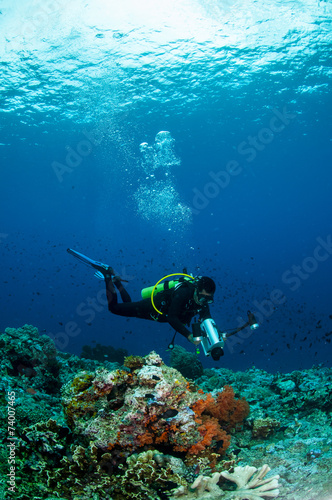 Diver swimming in Banda, Indonesia underwater photo