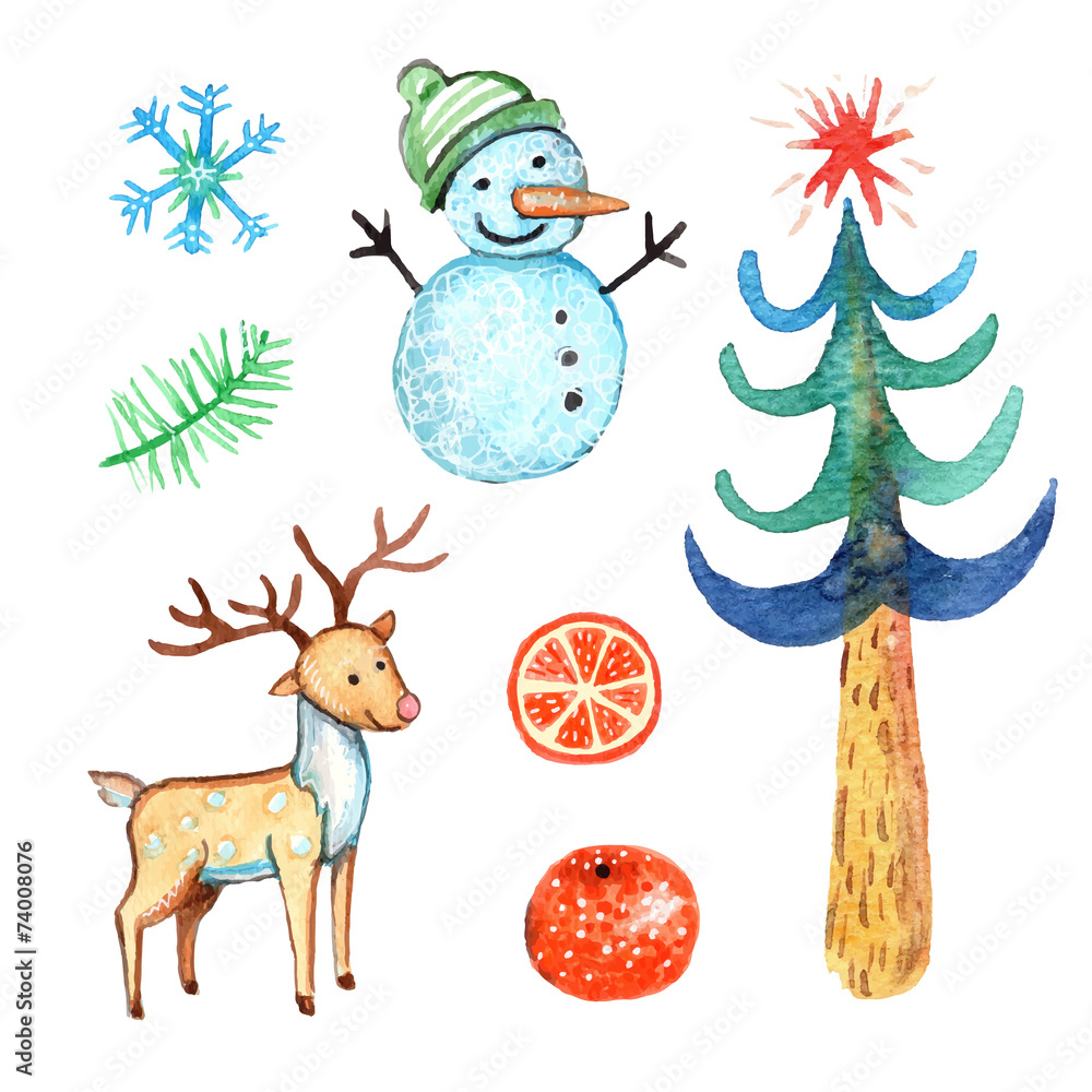 watercolor christmas elements set watercolor christmas elements set